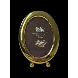 Solid Brass Gold Tone Oval 2.5"x3.5" Hand Polished & Lacquer Coated Photo Frame